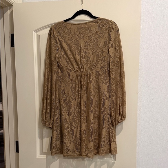 A'Reve Taupe Lace Tunic Dress with Crochet Yoke - Picture 2 of 4